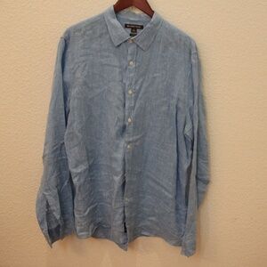 MICHAEL KORS mens linen long sleeve shirt - blue - XL